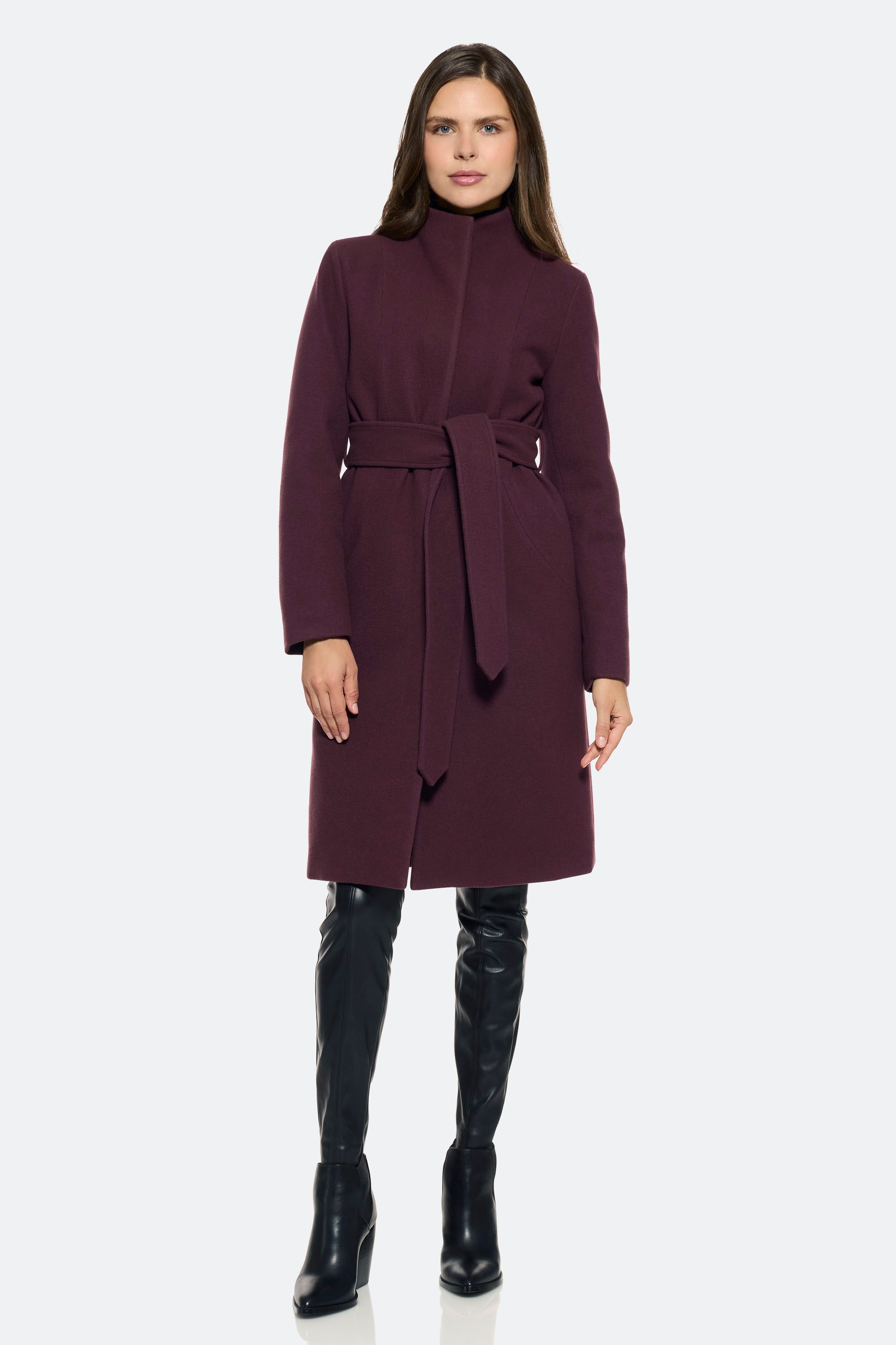 Stand Collar Coat, Plum – Norwegian Wool