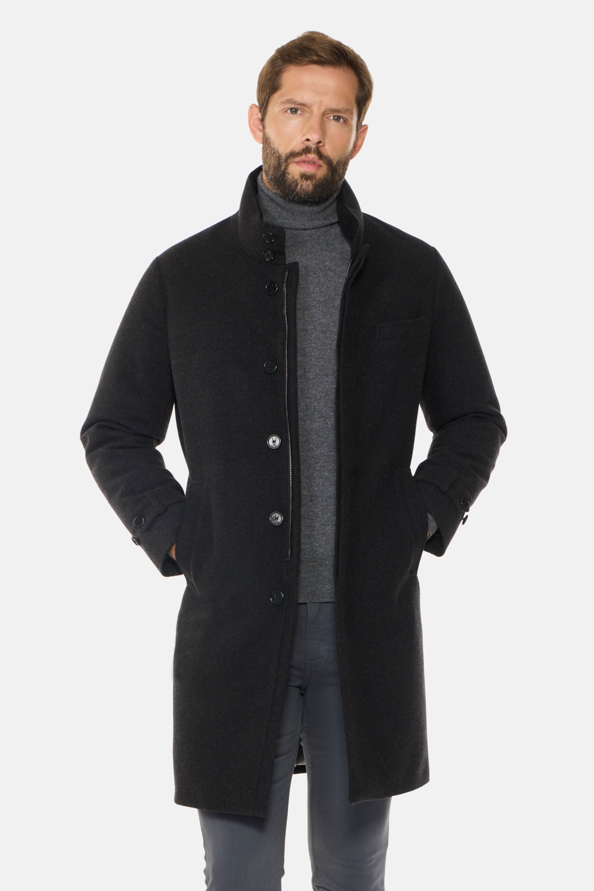 Textured Stretch Wool Topcoat, Dark Grey – Norwegian Wool