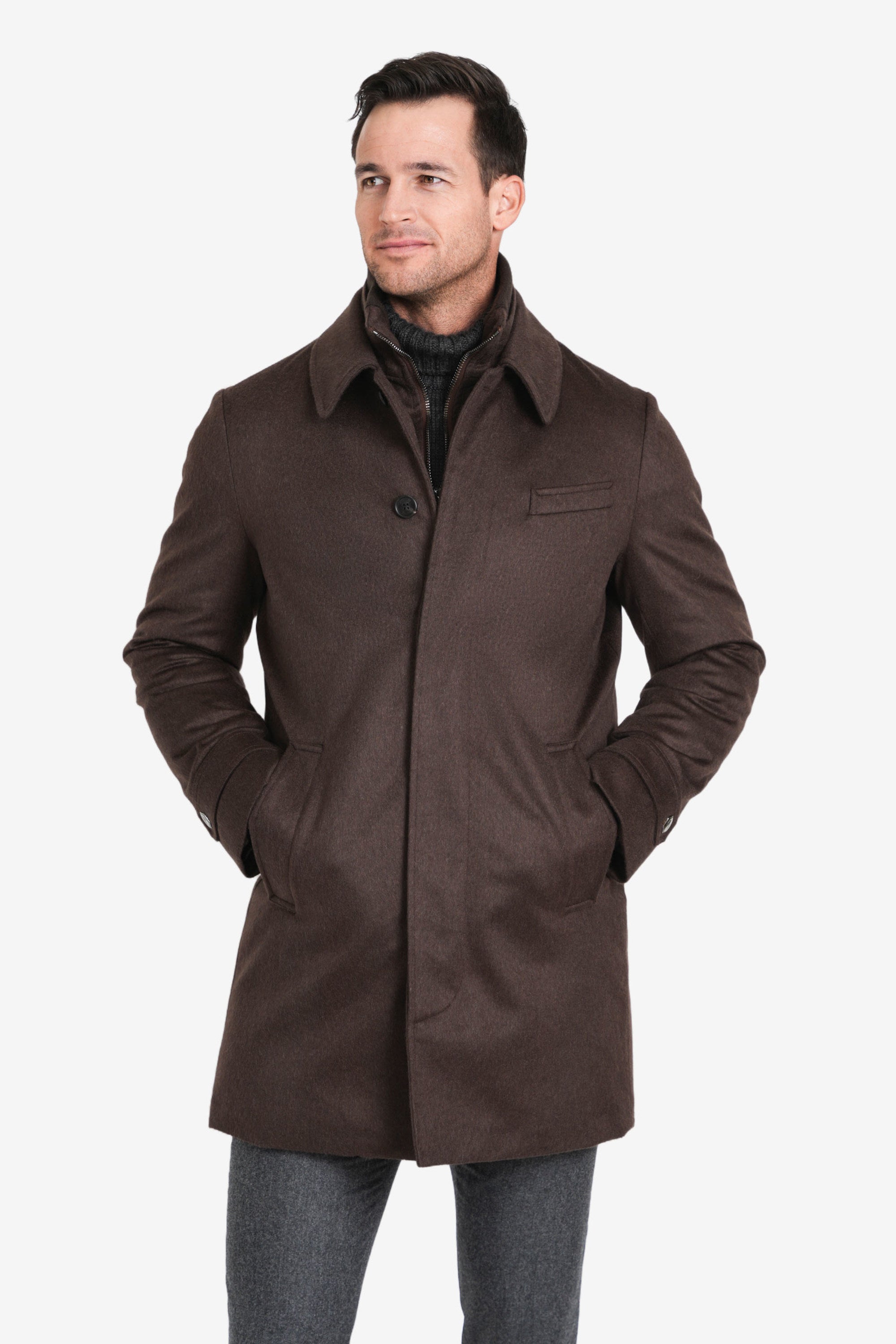 【美品】Na.e Wool&Silk&Cashmere Coat Brown Cashmere Euro Coat | Down-Lined Waterproof Overcoat