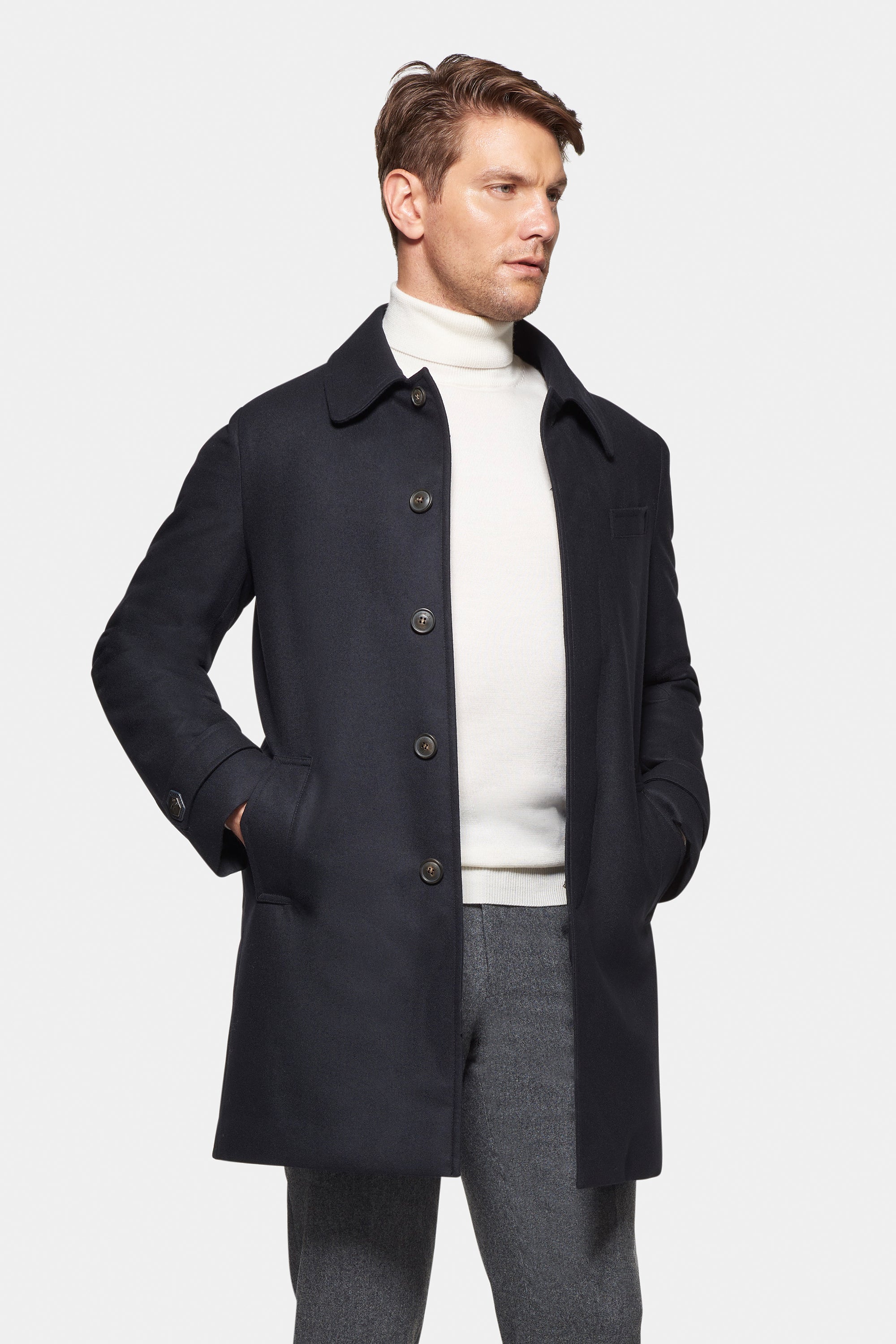 Black Stretch Wool Euro Coat | Down-Lined Waterproof – Norwegian Wool