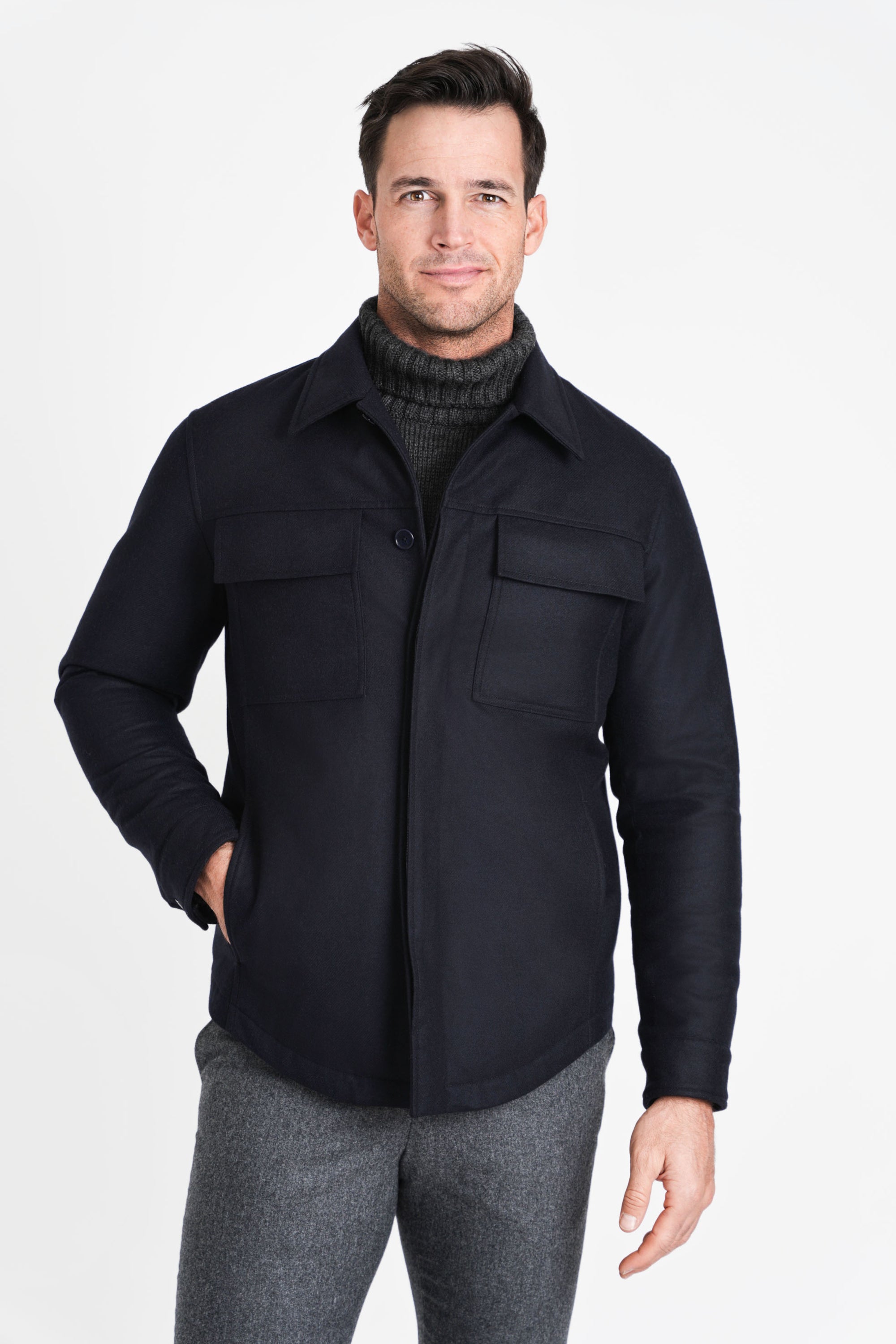 Navy Field Jacket | Lightly Down-Lined & Waterproof Wool