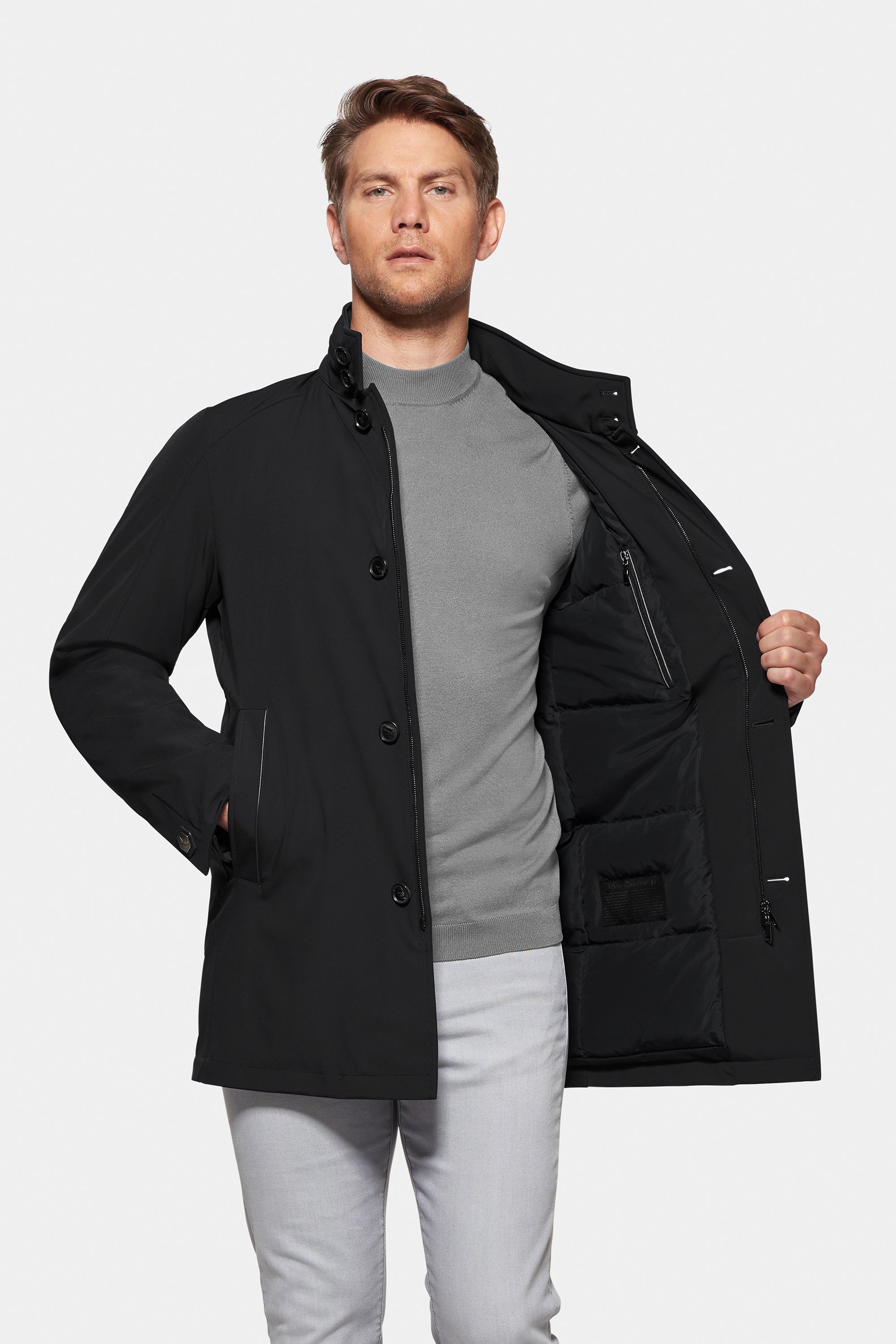 Down Lined Traveler Coat Black | Made in Italy – Norwegian Wool