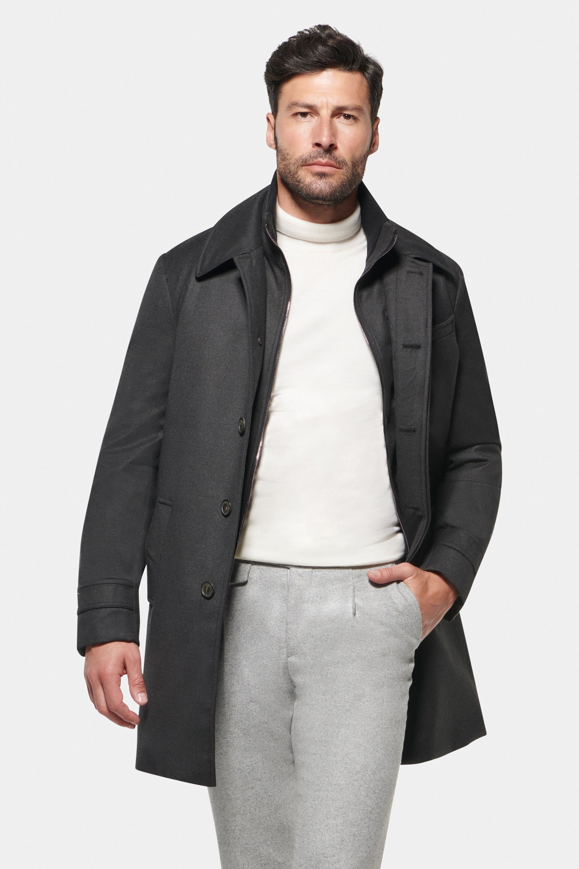 Wool Silk Euro Coat, Dark Graphite – Norwegian Wool